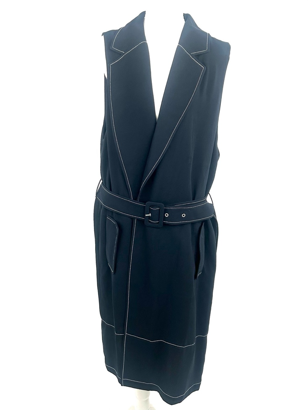 Gibson Latimer White Label XL Sleeveless Trench Vest Navy Contrast Stitch